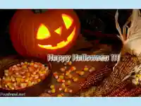 Картичка светеща тиква с царевица!