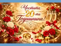 Луксозна картичка с надпис „Честита 20-та годишнина“