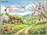 Пролетна картичка за Баба Марта с красив пейзаж