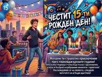 Честит 15-ти рожден ден! Весело тийнейджърско парти с приятели и музика.