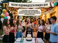 Честит 17-ти рожден ден! Весело парти на открито с приятели и торта.
