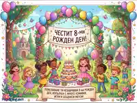 Честит 8-ми рожден ден! Весело детско парти с торта, подаръци и много усмивки.