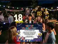 Весело вечерно парти за 18-и рожден ден с приятели, музика и празнична украса.