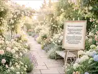 "Честита годишнина" в романтична градина с рози и лавандула.