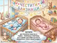 Честити близнаци: Момченце и момиченце спят сладко в уютна детска стая, заобиколени от играчки и любов.