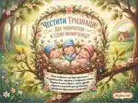 Честити тризнаци: две момченца и едно момиченце! Сладки бебета в гнездо с пожелание за щастие и здраве.