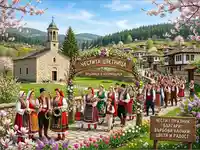 Честита Цветница: Традиционен български празник в Копривщица с народни носии и пролетни цветя.