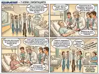 Комикс за Деня на лекаря: Визитация, грижа и емпатия в болницата.