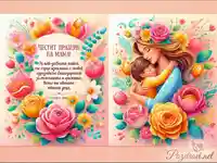 Нежна илюстрация на майка с дете и български поздрав за 8 март.