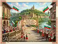 Празник на Независимостта на България във Велико Търново с народни носии и знамена.