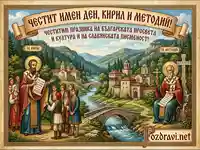 Поздравителна картичка за Кирил и Методий: Празник на българската просвета и славянската писменост.