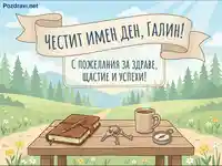 Честит имен ден, Галин! Картичка с пожелания за здраве, щастие и успехи сред природата.