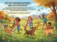 Празник на кучетата: Щастливи хора и спасени четириноги в есенен пейзаж.