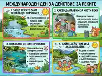 Международен ден за реките: Образователен плакат за значението, опазването и активните действия за чисти води.
