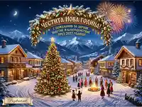 Честита Нова Година 2027: Празник в заснежено село с елха, хоро и фойерверки