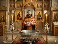 Православно кръщение с бебе, свещеник и купел в храм с икони и благословия за здраве и закрила