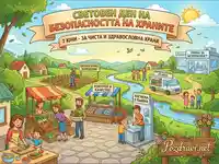 Илюстрация за Световния ден на безопасността на храните: от фермата до масата, с акцент върху чиста и здравословна храна.