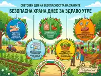 Плакат за Световен ден на безопасността на храните: 5 принципа за безопасна храна и здравословен живот.