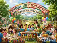 Световен ден на грамотността 2026: Деца четат и учат в парка, празнувайки знанието и четенето.