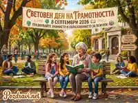 Световен ден на грамотността 2026: Есенен парк, баба чете на деца, хора с книги, библиотека. Празник на знанието!