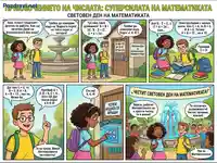 Математическо приключение: Деца решават загадка за Световния ден на математиката и активират фонтан.