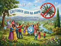 Световен ден на мира: Единство, надежда и призив за свят без войни и насилие, символизирани от хора и гълъби.