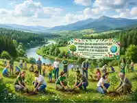 Световен ден на околната среда: Хора засаждат дървета в красива долина за по-зелено бъдеще.