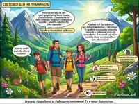 Семейство на поход в планината: празник на природата и екологични правила за опазване.