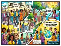 Илюстрация за човешките права: равенство, свобода, право на глас и сдружаване.