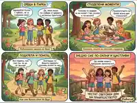 Празник на приятелството: Срещи, споделени моменти и подкрепа между приятели, завършващи с честване на Световния ден на приятелството.