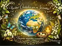 Луксозна сцена за Световния ден на Земята със сияйна планета