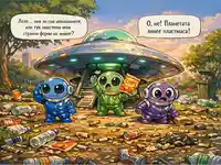 Забавен комикс с извънземни, които чистят Земята за Световния ден на Земята