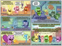 Комикс за безопасност на работното място с Happy Tree Friends: ЛПС, правила и превенция за здравословен труд.
