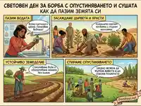 Световен ден за борба с опустиняването и сушата: Как да пазим Земята чрез пестене на вода, засаждане и устойчиво земеделие.