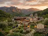 Велика събота в манастир: Пролетен пейзаж с надежда за Възкресение Христово.