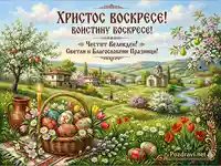 Живописна великденска картичка с поздравления