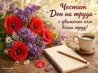 Ден на труда с букет, кафе и послание за уважение към всеки труд