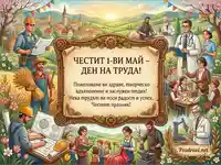 Празнична картичка за 1-ви май - Ден на труда.