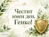 Имен ден на Генко със зелен акварелен декор и златен щит