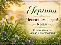 Имен ден на Гергина на 6 май с пролетни нарциси и пожелание за здраве