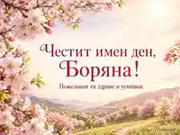 Пролетен поздрав за имен ден на Боряна сред цъфнали череши и слънчева светлина