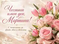 Честит имен ден, Мартина с розови рози, лалета и нежно пожелание