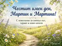 Пролетен имен ден за Мартин и Мартина със светъл път и цветя