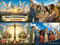 Колаж за мир, справедливост, солидарност и единство между хора от различни поколения и култури