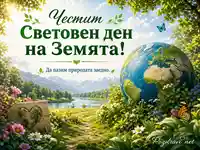 Пролетна сцена със земното кълбо и послание за Световния ден на Земята