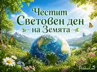 Световен ден на Земята сред слънчев планински пейзаж, цветя, пеперуди и земно кълбо