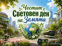 Световен ден на Земята в зелен модерен град с природа, рециклиране и устойчив транспорт
