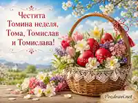 Пролетна кошница с яйца и поздрав за Томина неделя