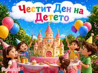Детски рожден ден с приказен замък торта, балони, конфети и весело парти в градина
