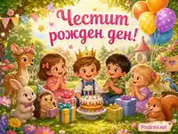 Детски рожден ден с торта, балони, подаръци и приказни животни